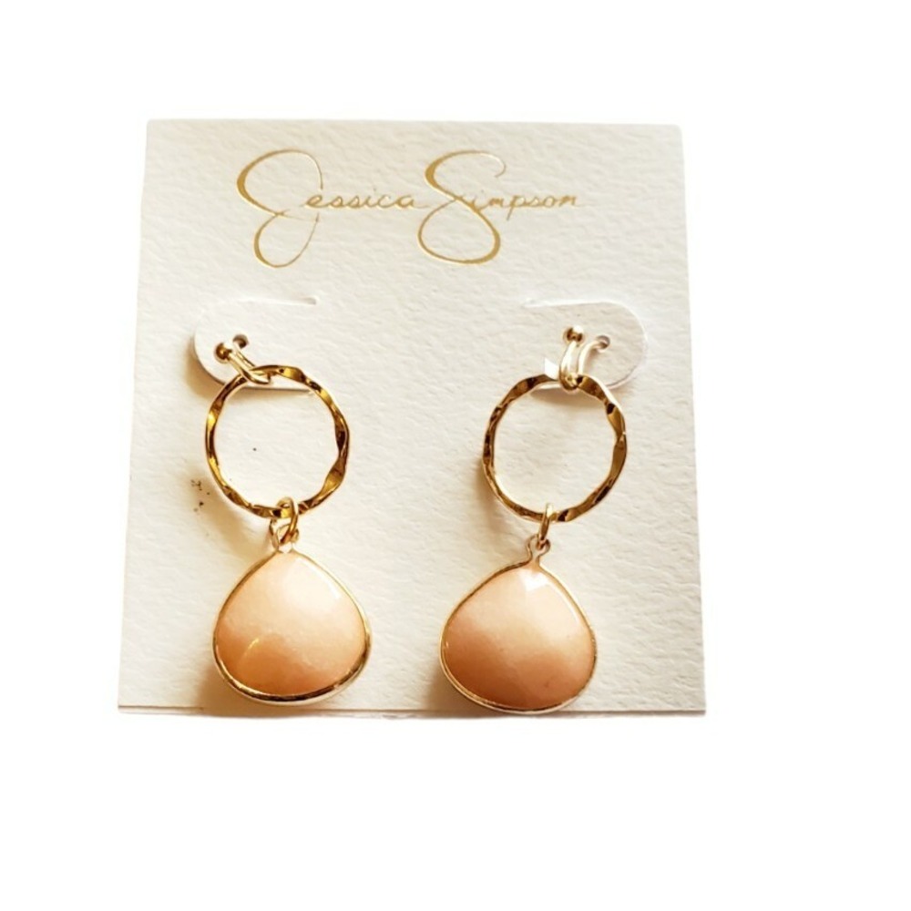 Jessica Simpson Peach Bead Teardrop Statement Earrings Gold Tone